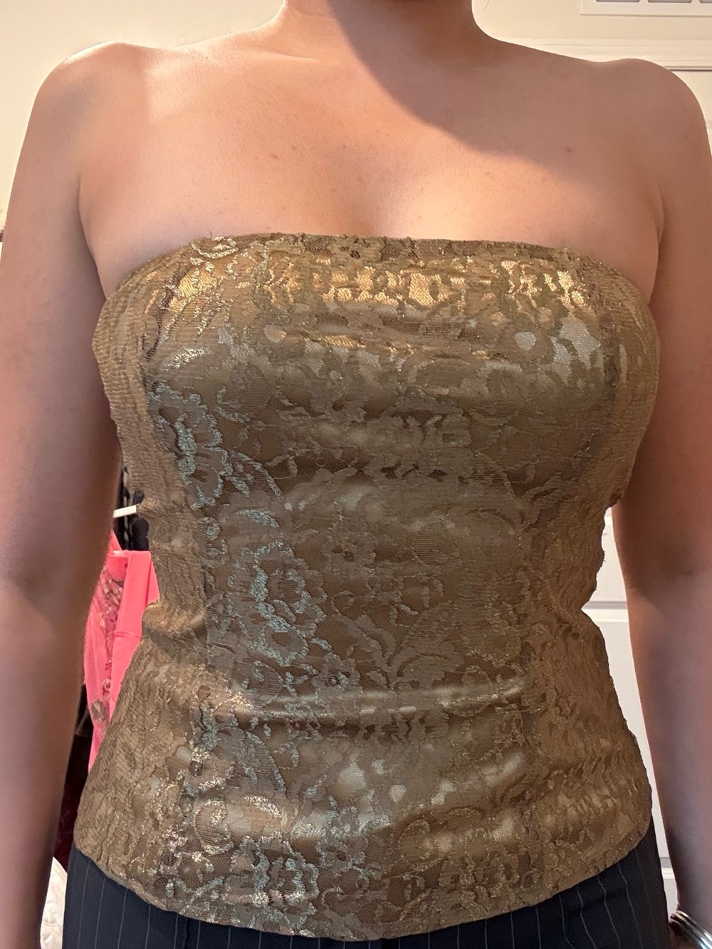 Express Gold Lace-Overlay Strapless Bustier